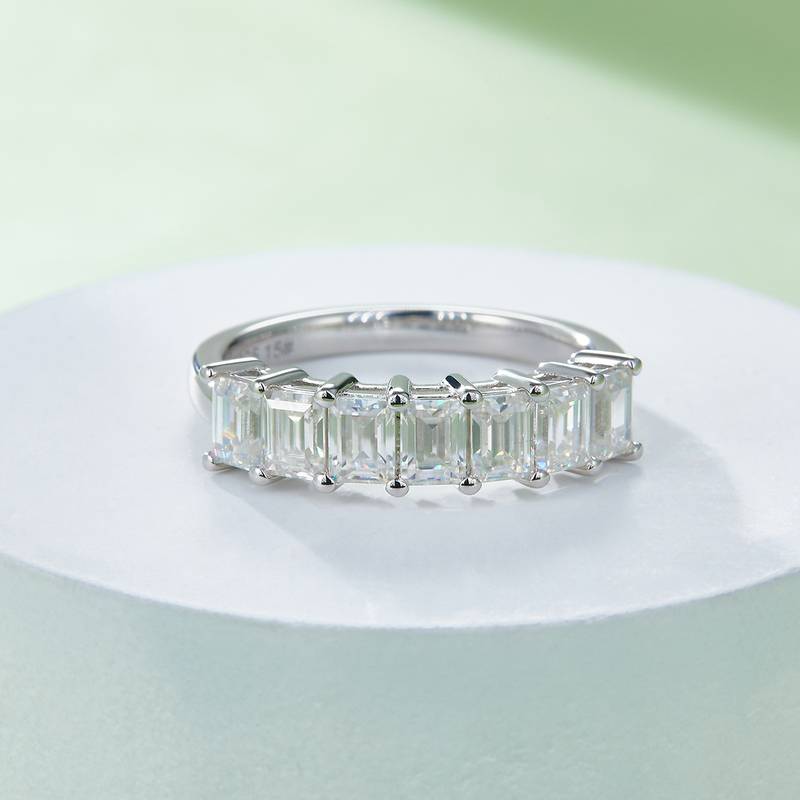 Rectangular S925 silver plated platinum moissanite diamond women's ring 2.1 carats D-grade